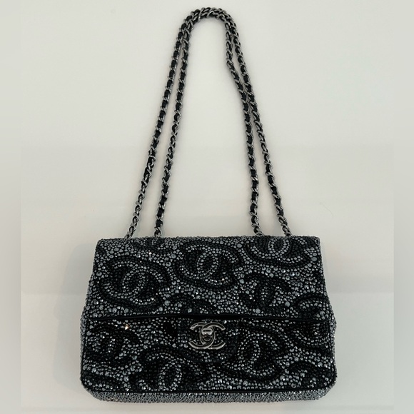 CHANEL 23A CC RUTHENIUM & BLACK CRYSTAL MINI FLAP BAG NWT! - Picture 8 of 17